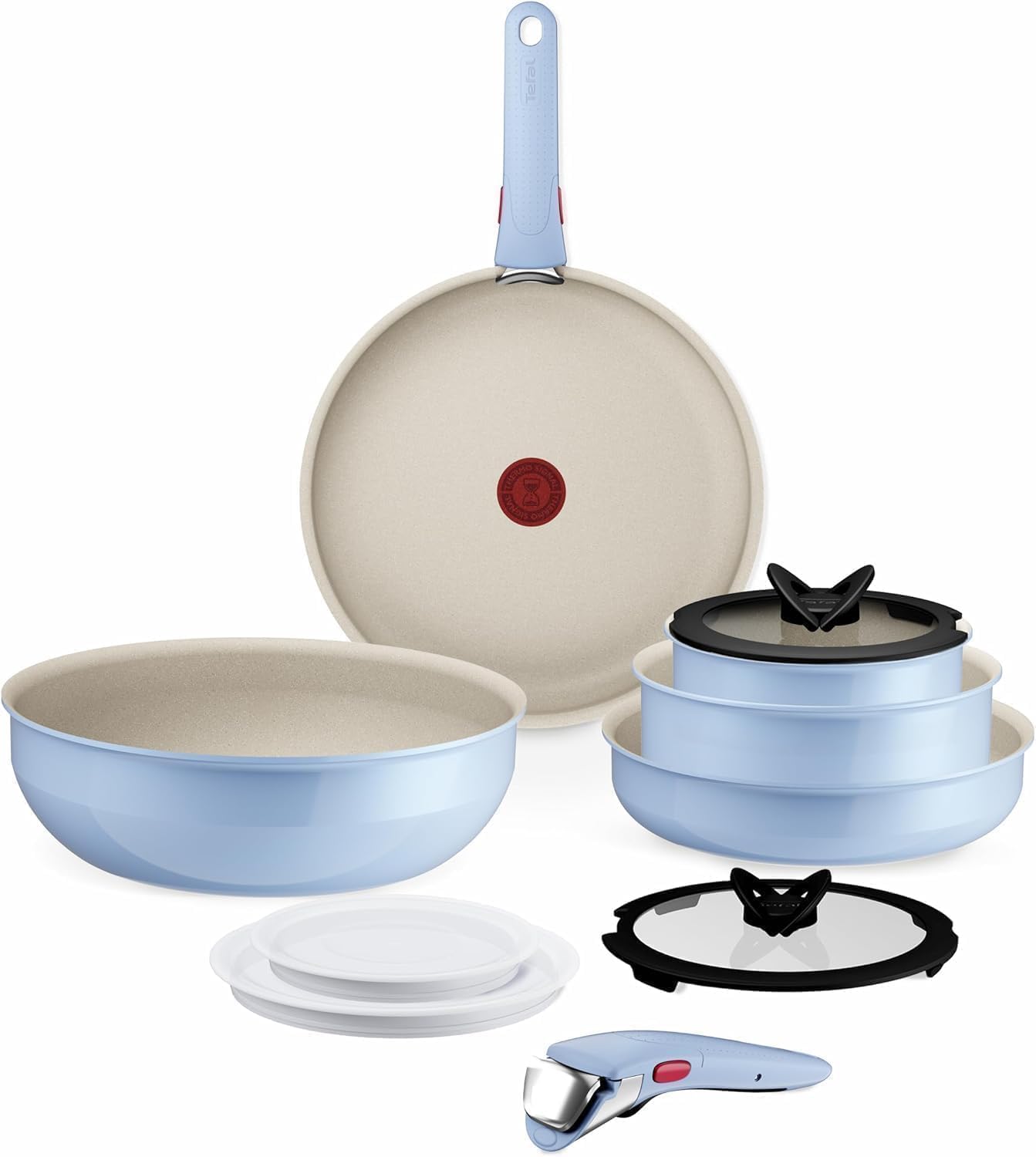 Tefal Ingenio Serenity - Juego de 2 Sartenes 22/28 cm + Wok 26 cm + 2 Cazos 16/20 cm + 4 Accesorios + 2 Mangos, Revestimiento Antiadherente, Apilable, Inducción, Apto lavavajillas y horno, Eucalipto — view 15