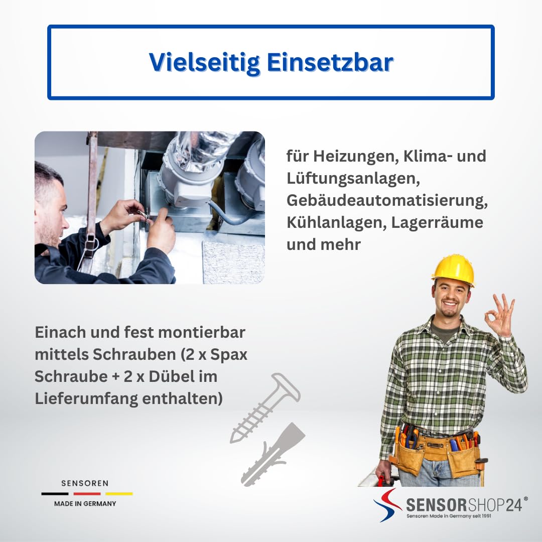SENSORSHOP24 Außentemperaturfühler Pro – PT1000 Klasse B, 2-Leiter, Robustes PA6-Gehäuse IP65 – Für HLK & Gebäudeautomation