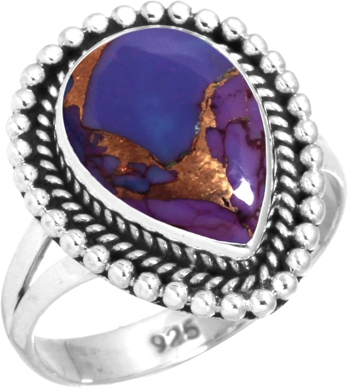 Handmade Genuine 925 Sterling Silver Ring Natural Gemstone Agate, Garnet, Amber, Rose Quartz Pear Boho Jewelry For Women