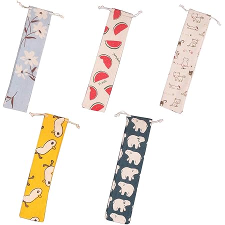 Amazon Kouro 箸袋 巾着袋 ロング ストロー収納袋 お箸入れ カトラリー 携帯ポーチ リネン 5個セット 弁当用箸 カトラリー オンライン通販