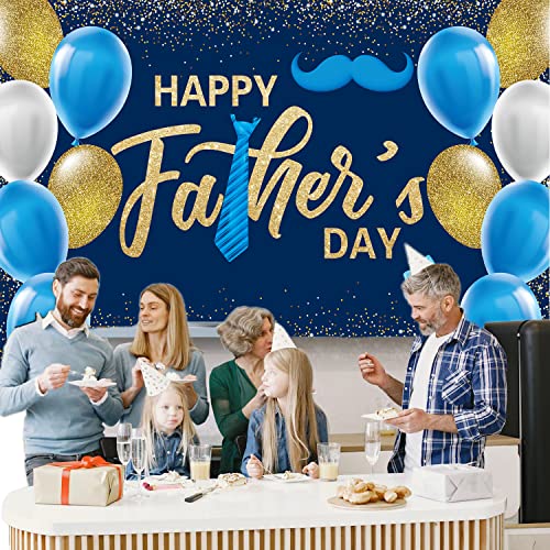 Ansoufien Fathers Day Decorations Backdrop, Happy Father's Day Banner with Gold Balloons Background, 71 Inch x 43 Inch, Polyester, Blue by Ansoufien - Used condition - Image 4