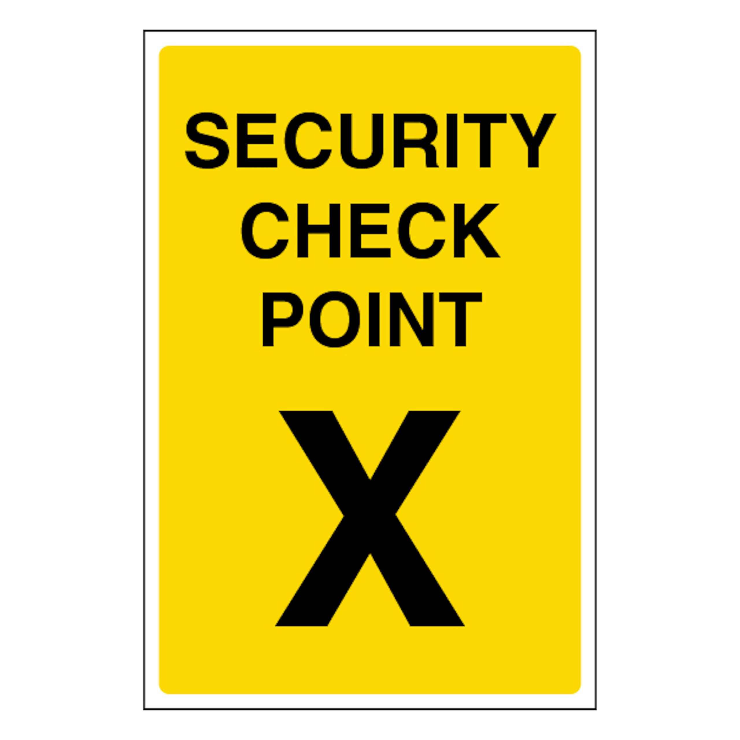 V Safety Security Check Point X 200 x 300 mm - Glow In The Dark 1mm Rigid Plastic