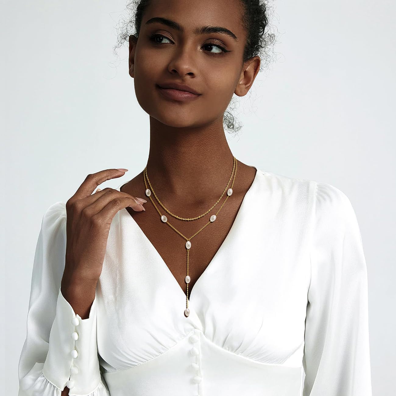 Suyi Lariat Necklace for Women Gold Dainty Long Necklace 14k Gold Plated Y-Shaped Necklaces - Image 2