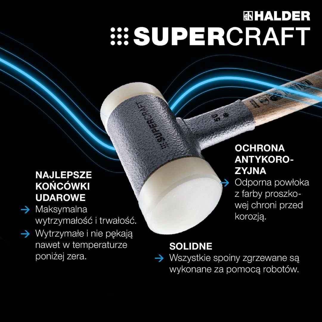 Supercraft młotek ochronny, z ergonomicznie ukształtowanym, antypoślizgowym i niełamliwym trzonkiem 3-komponentowym, śr. = 40 mm, 3399.040