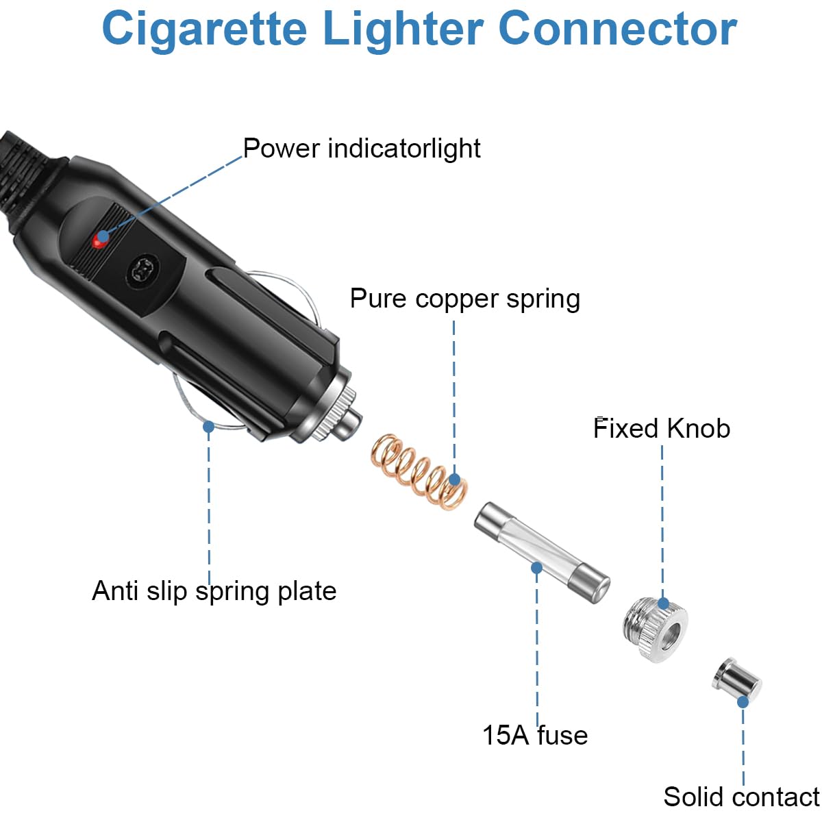 Presa accendisigari resistente Cavo adattatore accendisigari maschio 12 AWG a O-ring con scatola dei fusibili e spia LED per convertitore auto pompa aria barca(1m/3ft)