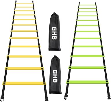 GHB Pro Agility Ladder 2 Pack Agility Training Ladder Speed 12 Rung 20ft with Carrying Bag Yellow and Green