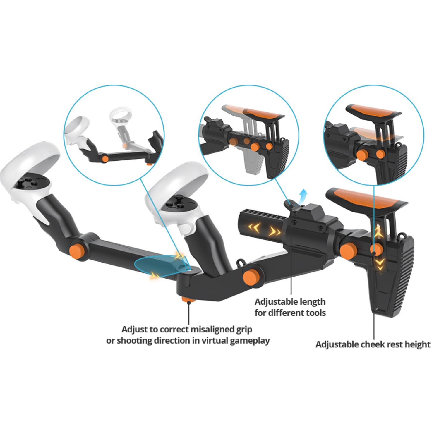 VR Gunstock für Meta Quest 3S / 3/2 / Pro – Verstellbare Gewehrstütze mit Magnet-Halterung & Wangenauflage – Immersives FPS Gaming Zubehör für präzises Zielen