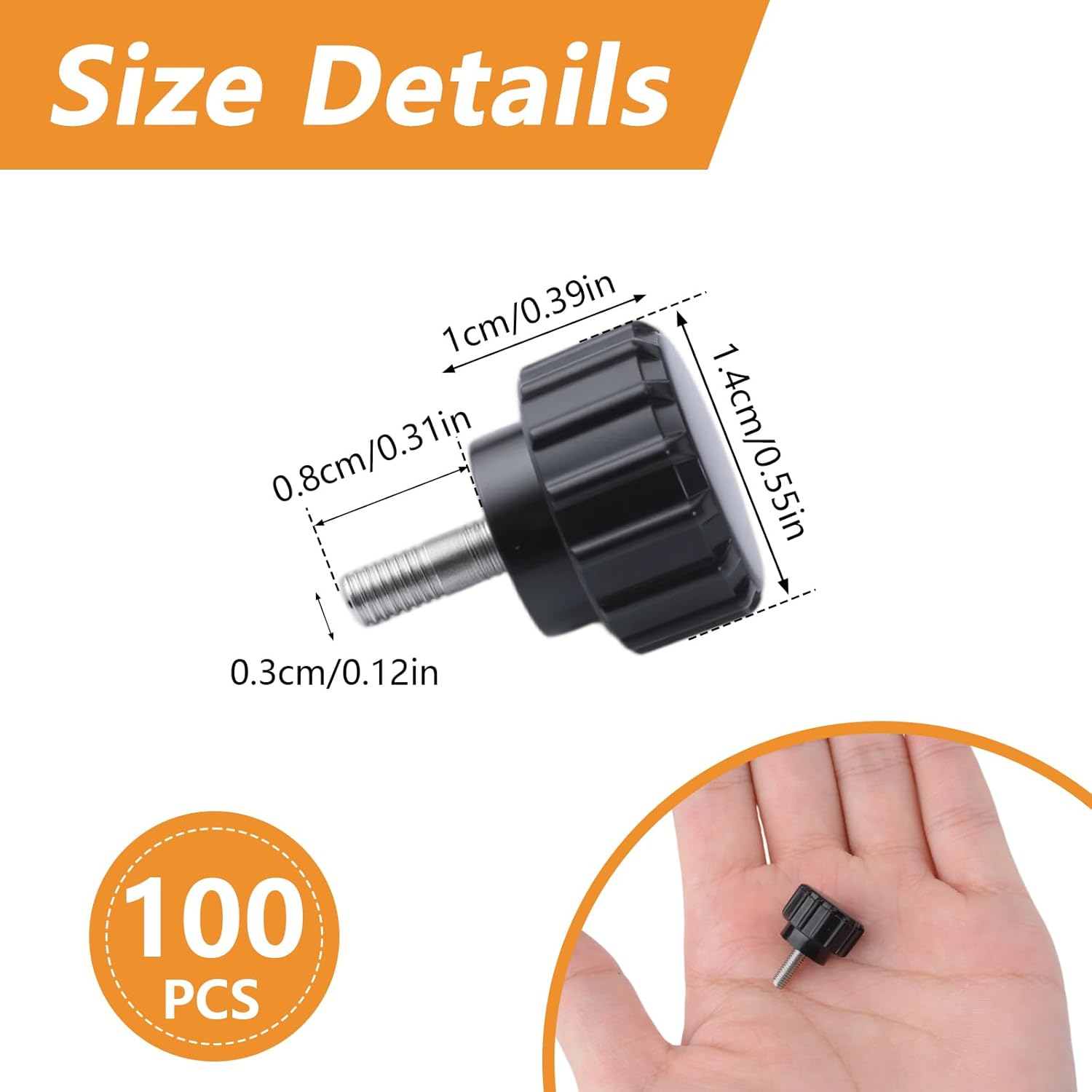 MOROBOR M3 x 8 mm スチール製 ネジ付きローレットつまみネジ 100個 再利用可能 丸型クランプノブ グリップつまみ