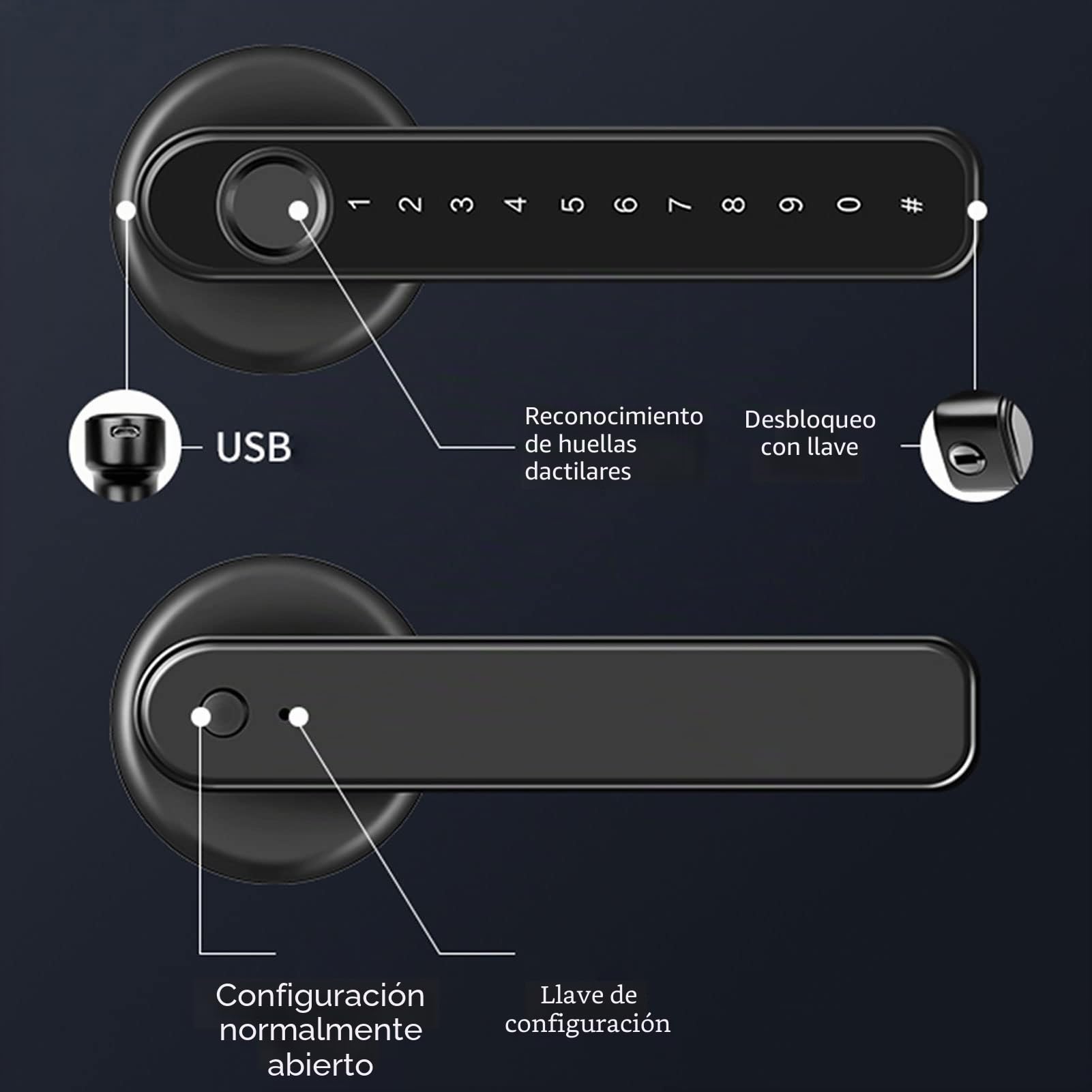 Manija de Puerta Inteligente, Cerradura con Huella Digital, Contraseña Electrónica para Puerta de Habitación, Cerradura de Identificación Digital, Seguridad para Puerta Interior, de Apertura sin