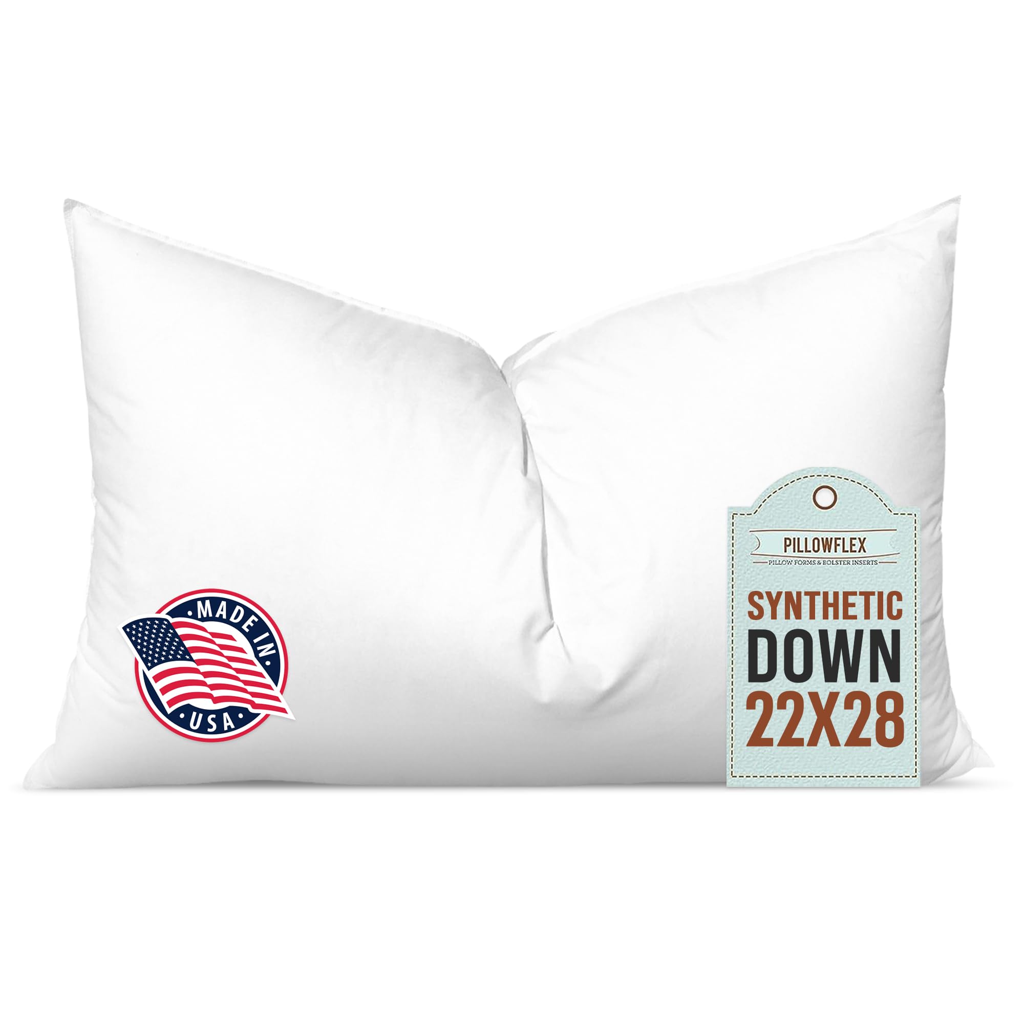 Pillowflex Synthetic Down Pillow Insert - 22x28 Down Alternative Pillow, Ultra Soft Oversized Standard Bed Sleeping Pillow, Large Rectangle Sham - 1 Decorative Pillow Form
