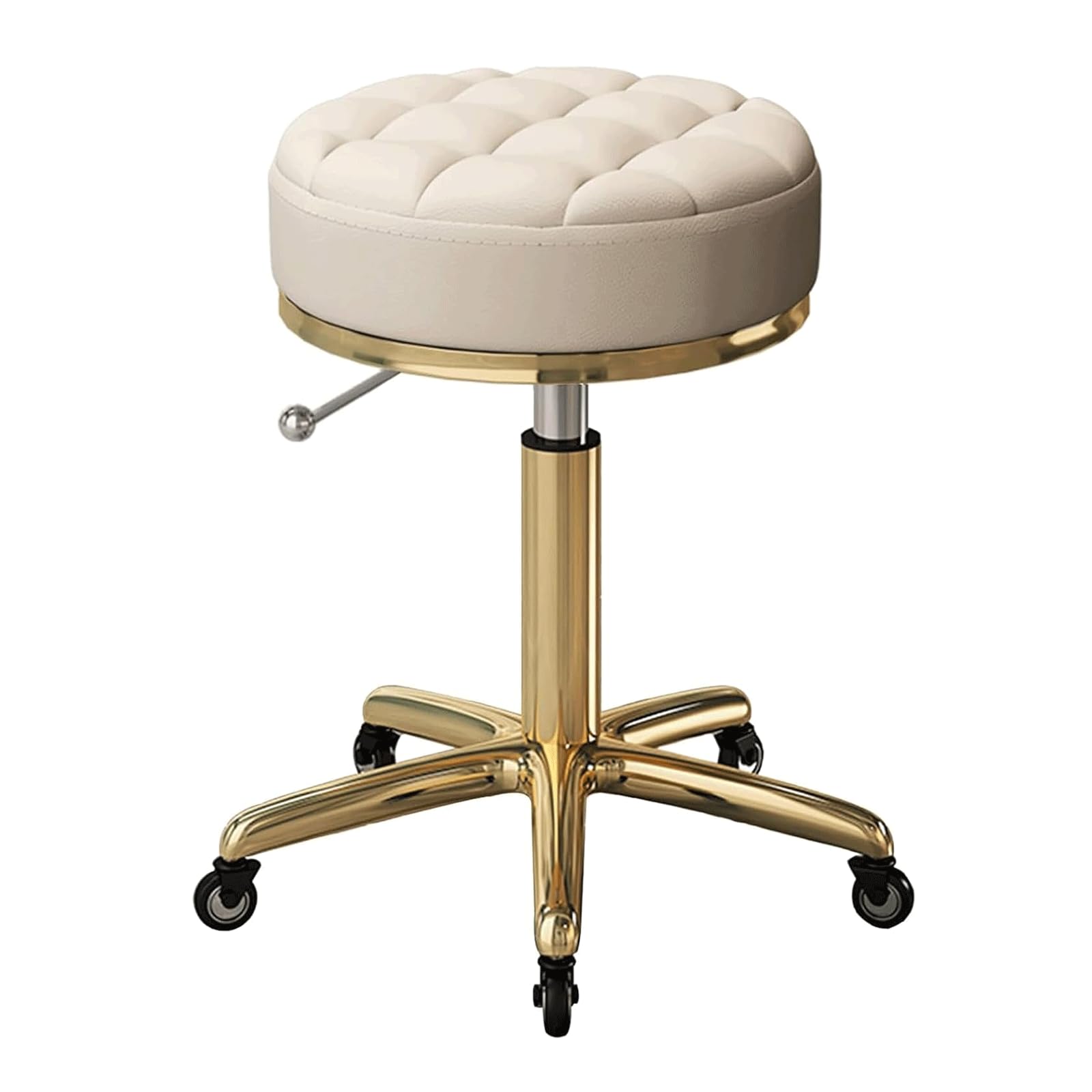 DUddTTW Taburete Redondo para Bar, taburetes giratorios para Cocina con Ruedas, sillas de Bar, Taburete de Metal Dorado y Titanio con 5 Garras, taburetes de Altura Ajustable