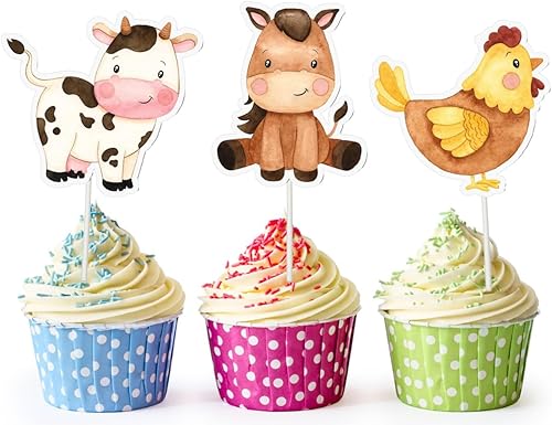Miniatura 1 de Decoración para cupcakes de animales de granja, 10 piezas de decoración de pastel de granero con vaca, caballo, cerdo, oveja, pollo y tractor para