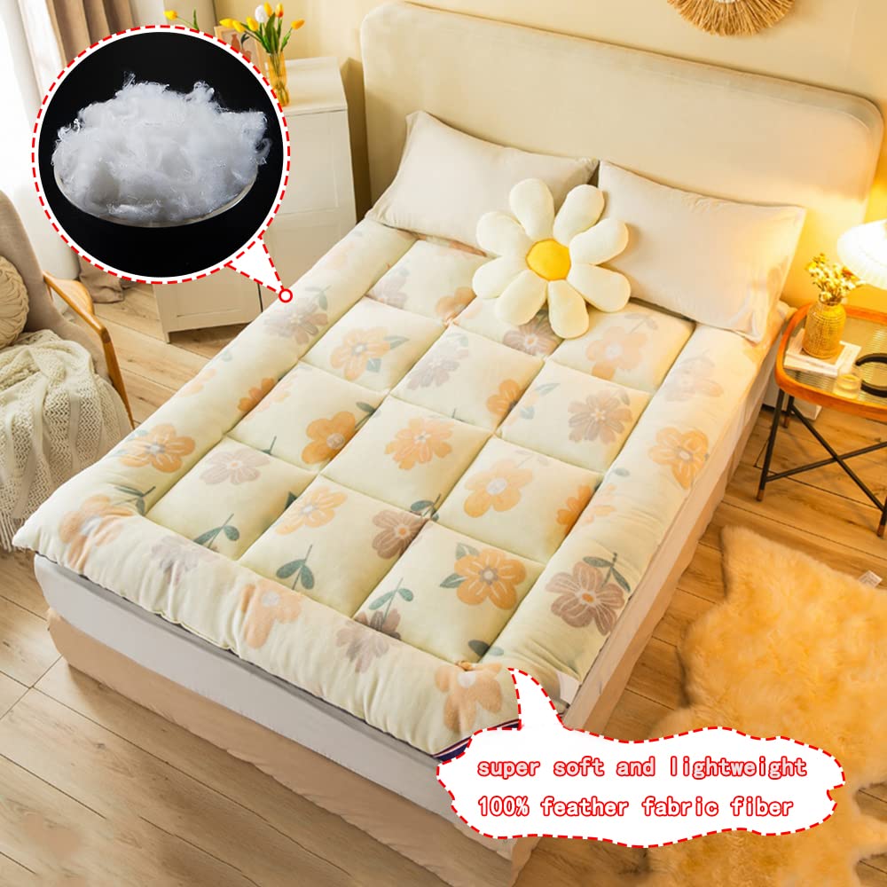 Miękki japoński materac futon o grubości 4 cm przenośne łóżko kempingowe ciepłe pluszowe pikowane podłoga śpiworek kwiatowy wzór 200 x 220 cm (79 x 86 cali) - idealny do domu i podróży