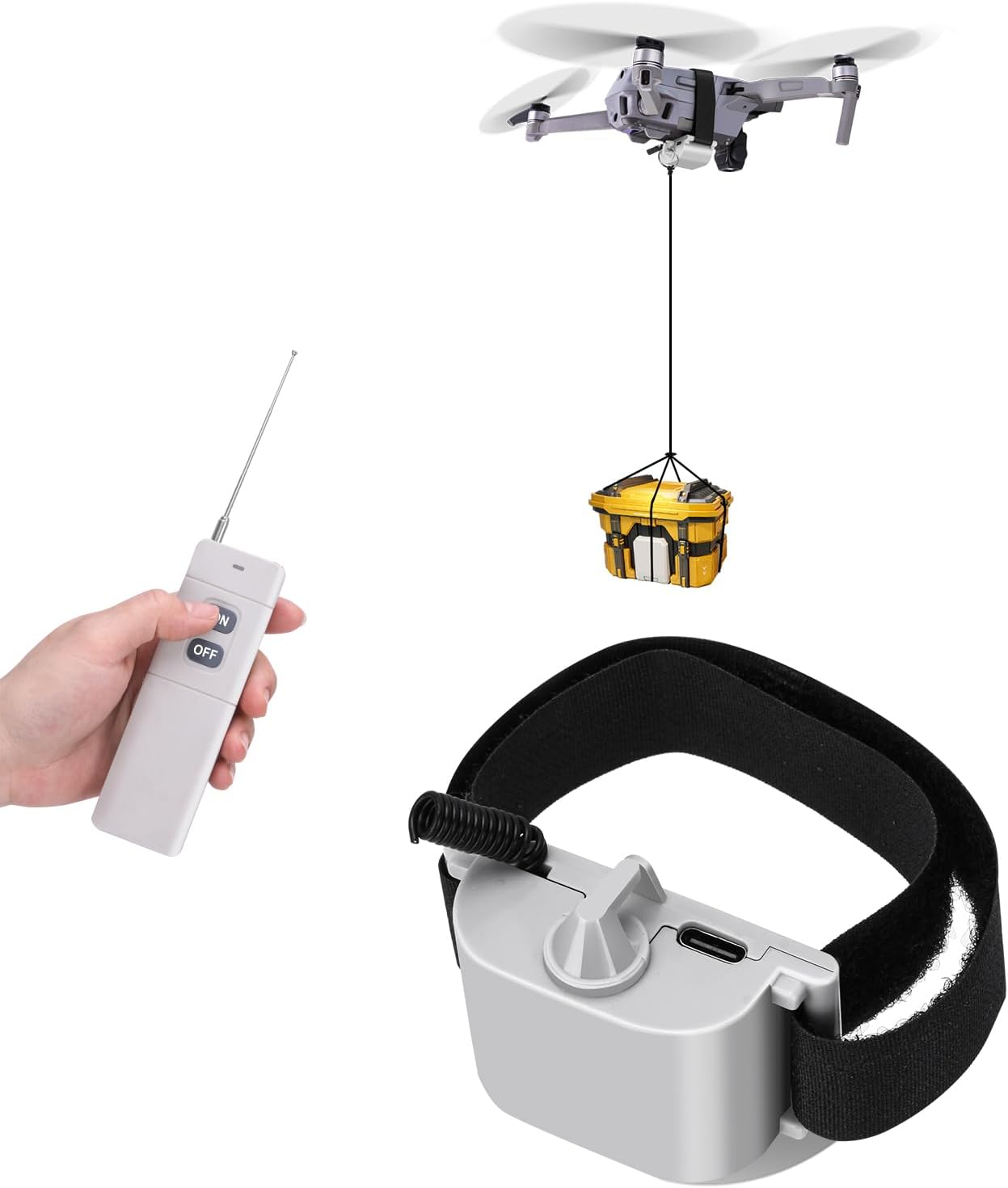 Universal Drone Airdrop System Compatible with DJI Mavic Mini 4 Pro, Mini 3, Mini 2, Air 2, Air 2S, Mavic 3 Pro, Mavic 2 - Payload Clip, Release Device, Airdropper with Fish Bait Ring Thrower Accessories (Drones Not Included)