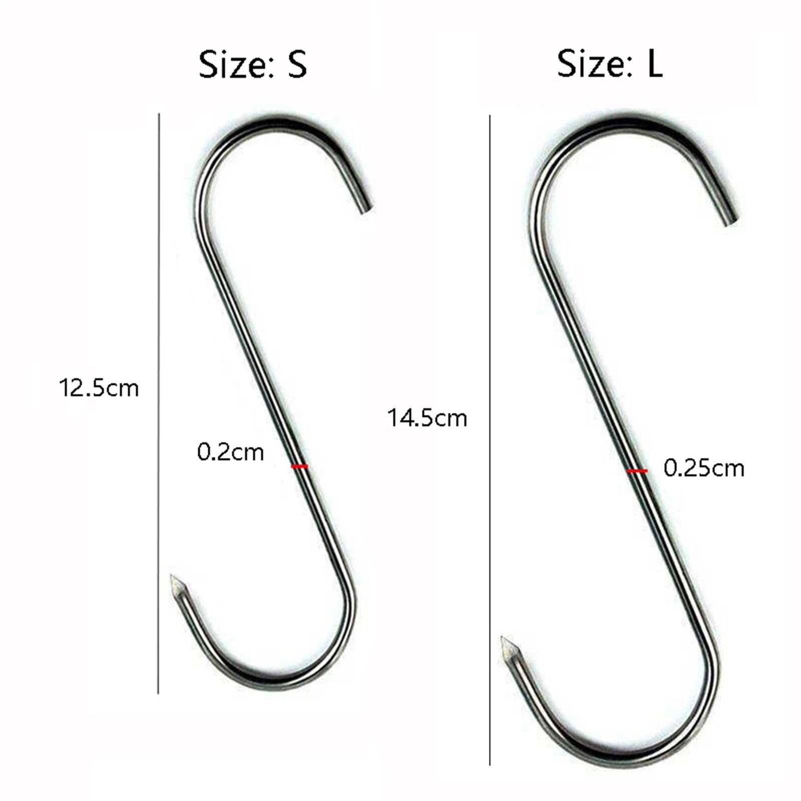 100 Stück S-Haken aus Edelstahl, Mehrzweck-Fleisch, Fisch, gebratene Ente, spitzer Hänge-Organizer, Küchen-Backwerkzeuge fur Fleischaufhängung(L)