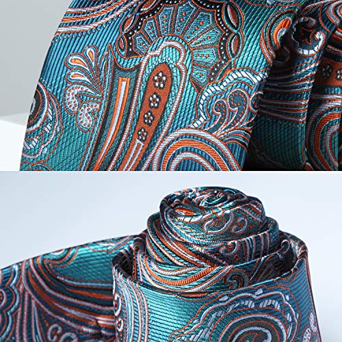 Image of HISDERN Ties for Men Paisley Tie and Pocket Square Woven Classic Floral Mens Ties Handkerchief Set Wedding Party Necktie