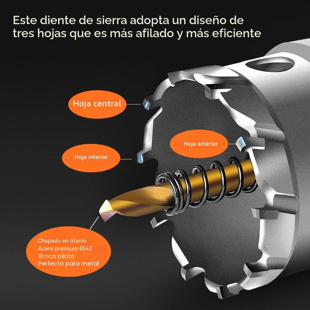 ASNOMY Juego de 8 Brocas Corona Perforadora de gran tamaño. Sierra con Fresas a tazapara, sierra de dientes, para metal, acero inoxidable, madera, plástico