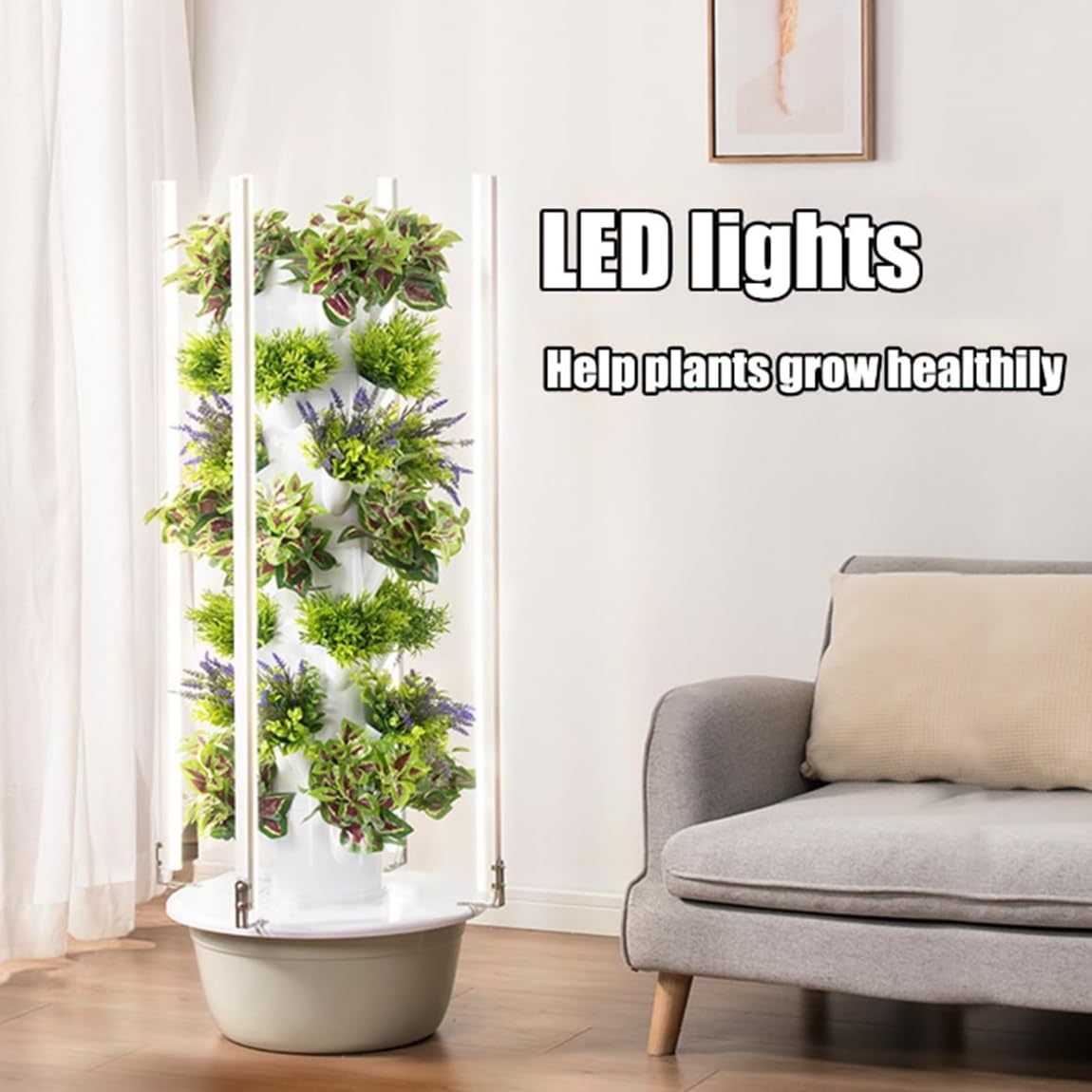 Huerto Inteligente hidropónico para Interiores y Exteriores con Torre para Hierbas, Frutas y Verduras, 5/7/9 Capas, Kit de Cultivo aeropónico Vertical con Temporizador Inteligente,20holes