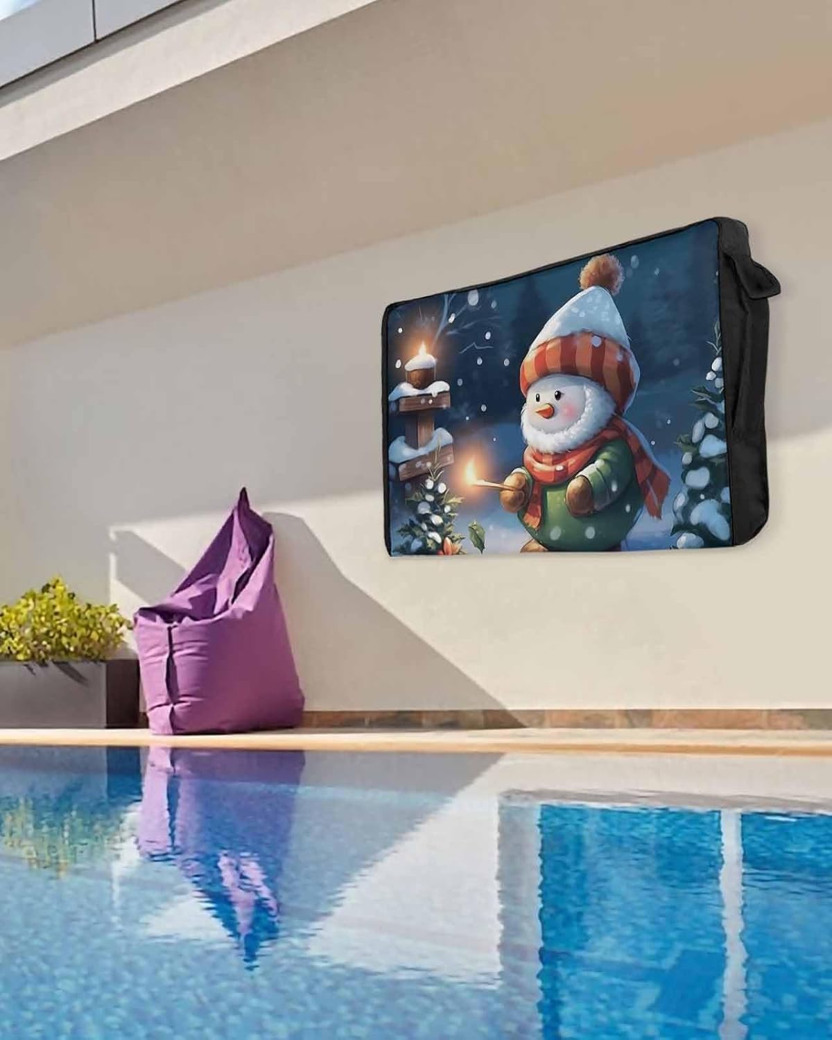 Outdoor TV Cover Christmas Snowman Elf Match Xmas Tree Waterproof and Weatherproof 80"-85" LCD Movable Shield TV Display Screen Protector Outside Television Covers