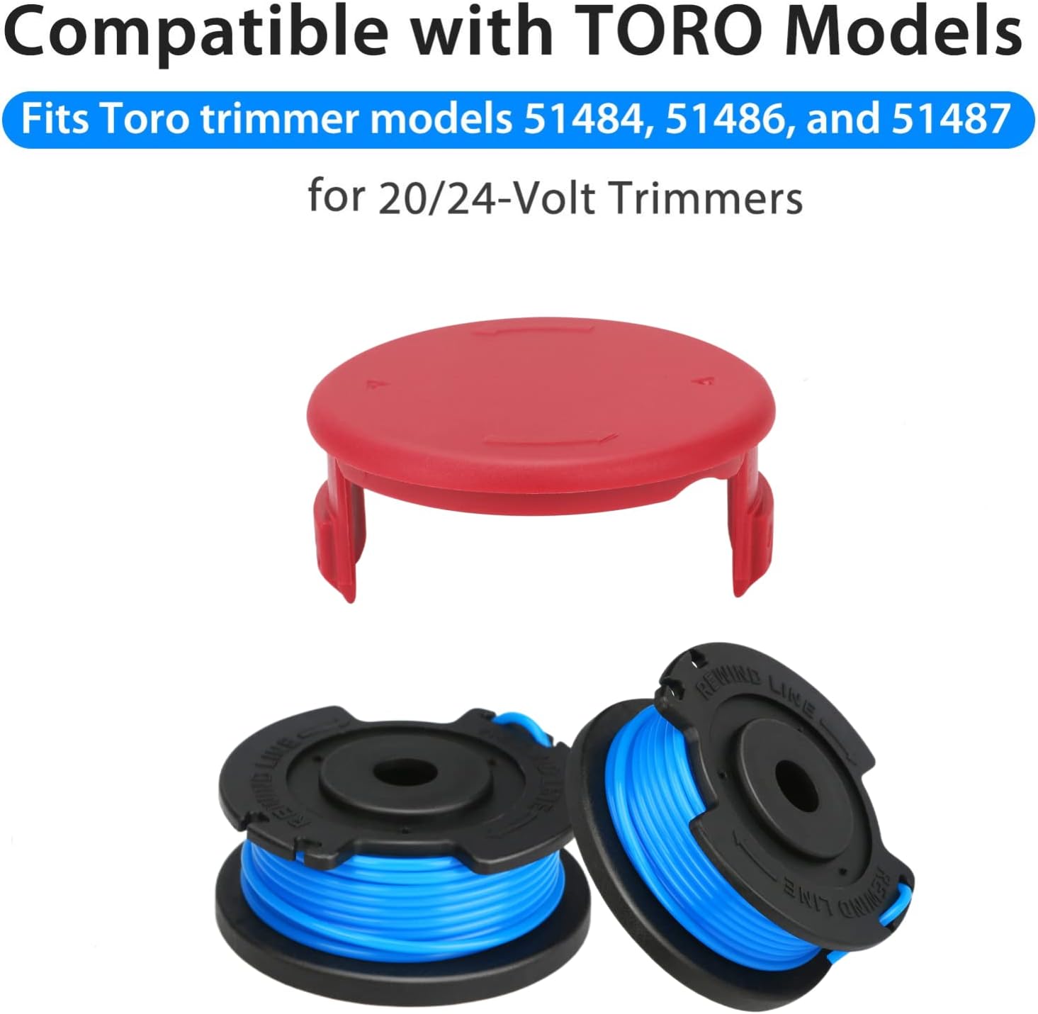 THTEN 88524 Trimmer Spool Line 0.065" 16ft Compatible with Toro 51484 51486 51487 88506 Single Line String Trimmer Spool with 125-8252 Cap Covers Parts 6 Spool+1 Cap