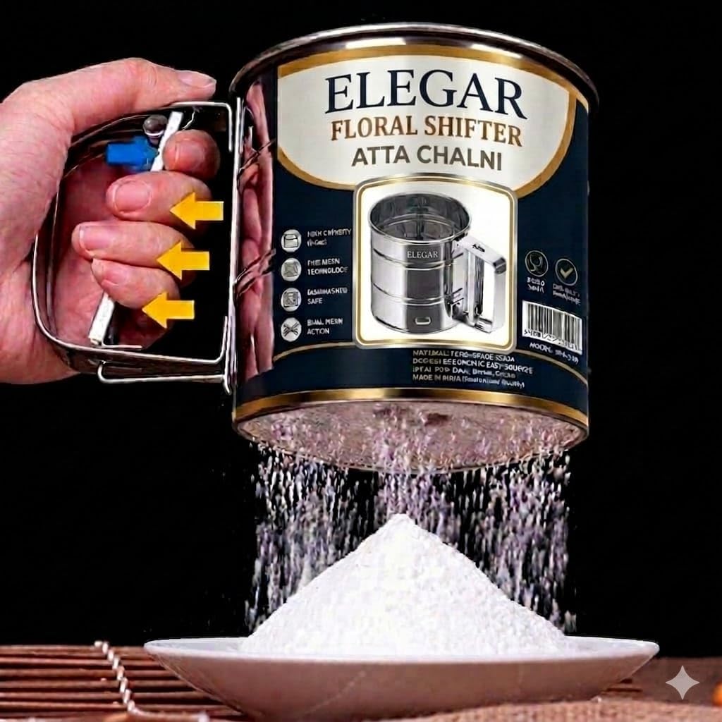 ELEGAR New Upgrade Flour Sifter/Atta chhani Hand Press Design Stainless Steel Flour Sifter Corrosion Resistant Large Capacity Flour Sieve Cup for Sugar Flour and Coffee Powder | (Atta CHARNi)-picture-16