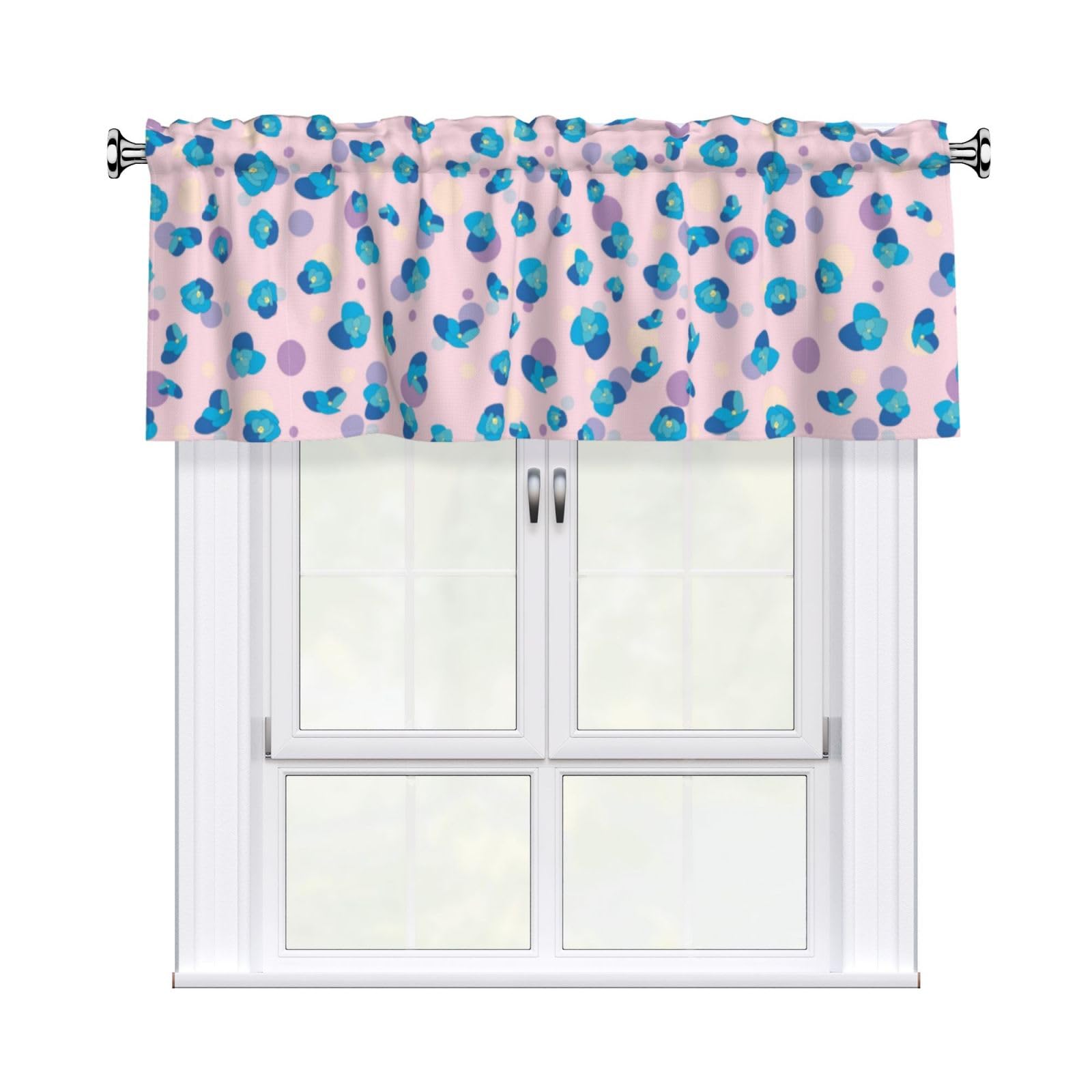 Noble Ren Pink Blue Flowered Polka Dots Short Curtain Valance 54x18in For Kitchen Bathroom Cafe Living Room Decoration