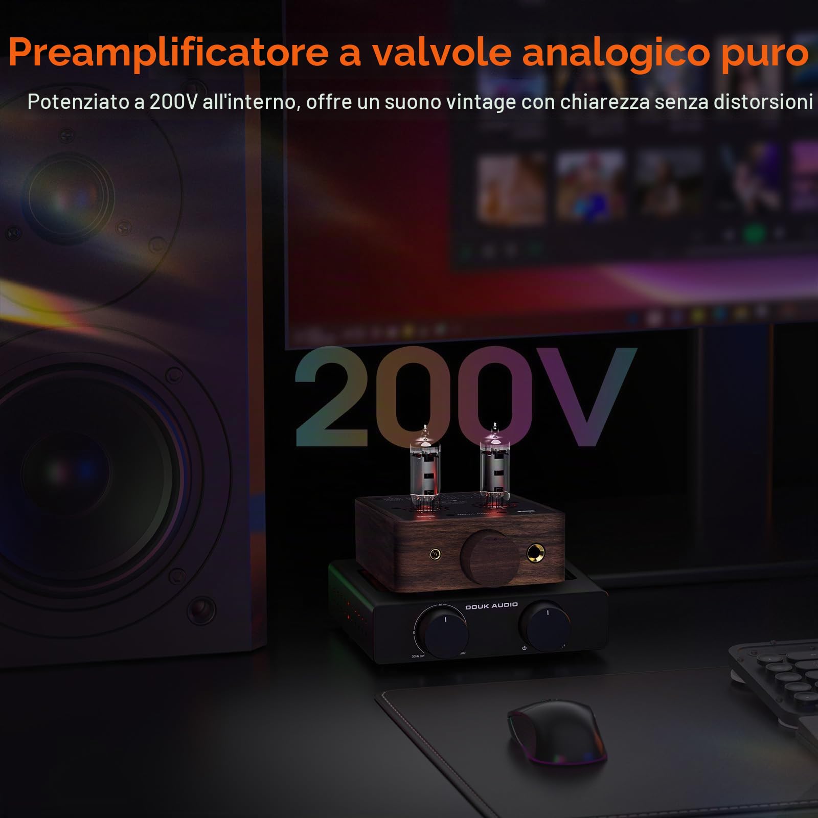 Douk Audio Mini amplificatore per cuffie da desktop stereo stereo con presa da 4,4/6,35 mm (legno di noce)