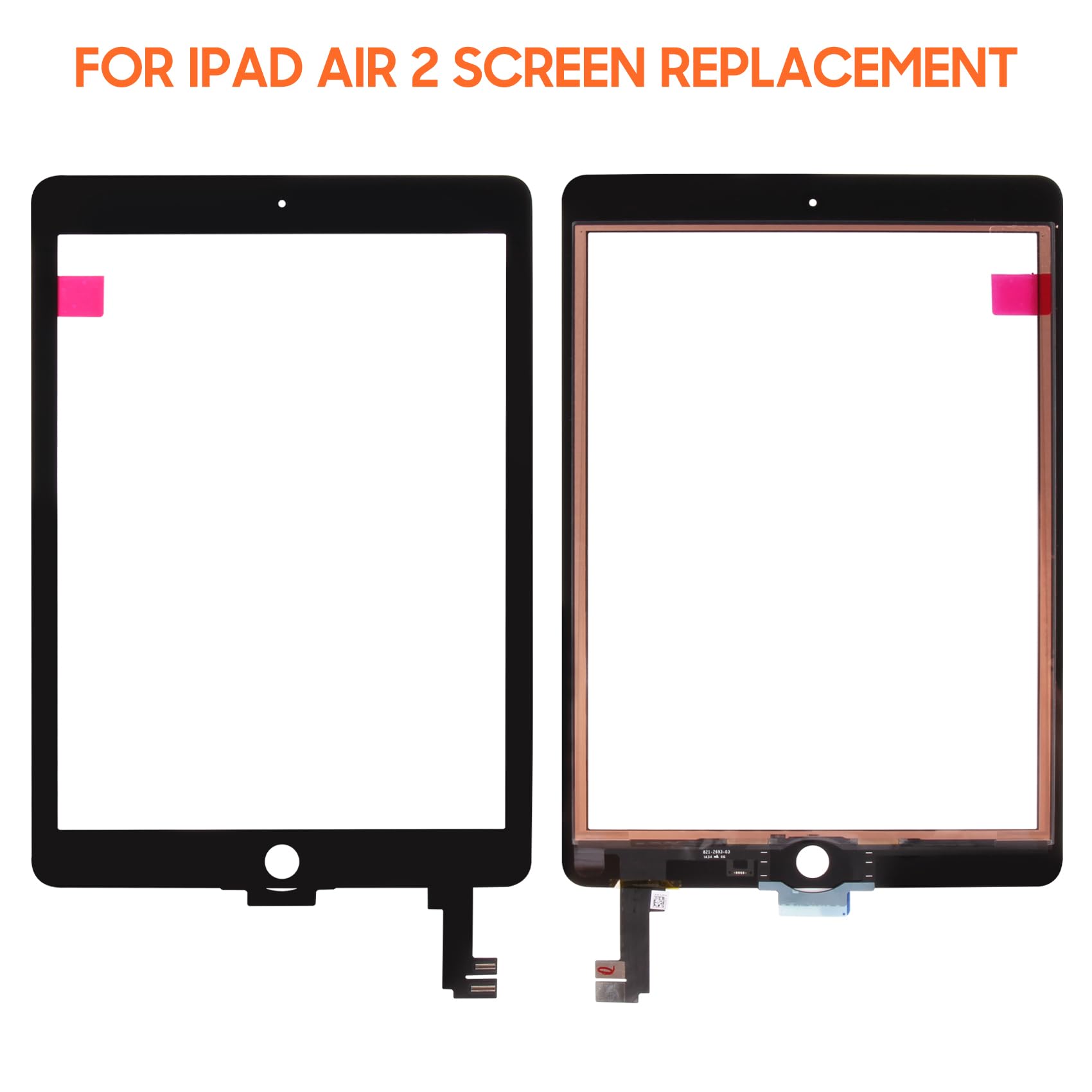 AGCUT pantalla táctil para iPad Air 2 Touch pantalla para iPad Air 2nd generación A1566 A1567 9,7 pulgadas digitalizador panel con kit de reparación, sin pantalla LCD (negro)