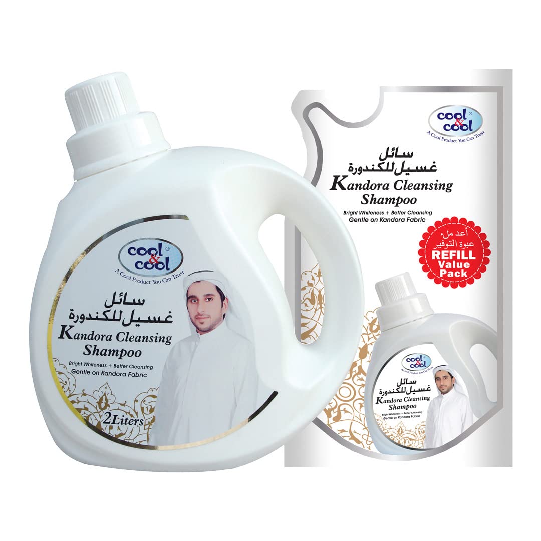 Cool & Cool Kandora Cleansing Shampoo 2 Liters + 1 Liter - Gentle Fabric Care, Color Protect, Long Lasting Fragrace & Easy Rinse Off 3 Liters