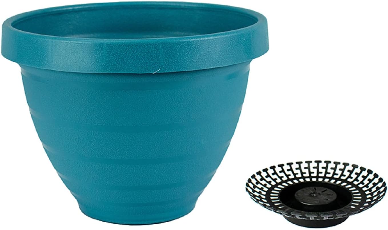 The HC Companies Rings Flower Planter - Self Watering Plant Pots for Herbs & More - Round Lightweight Outdoor & Indoor Planter (16" Blue, Pack of 2)