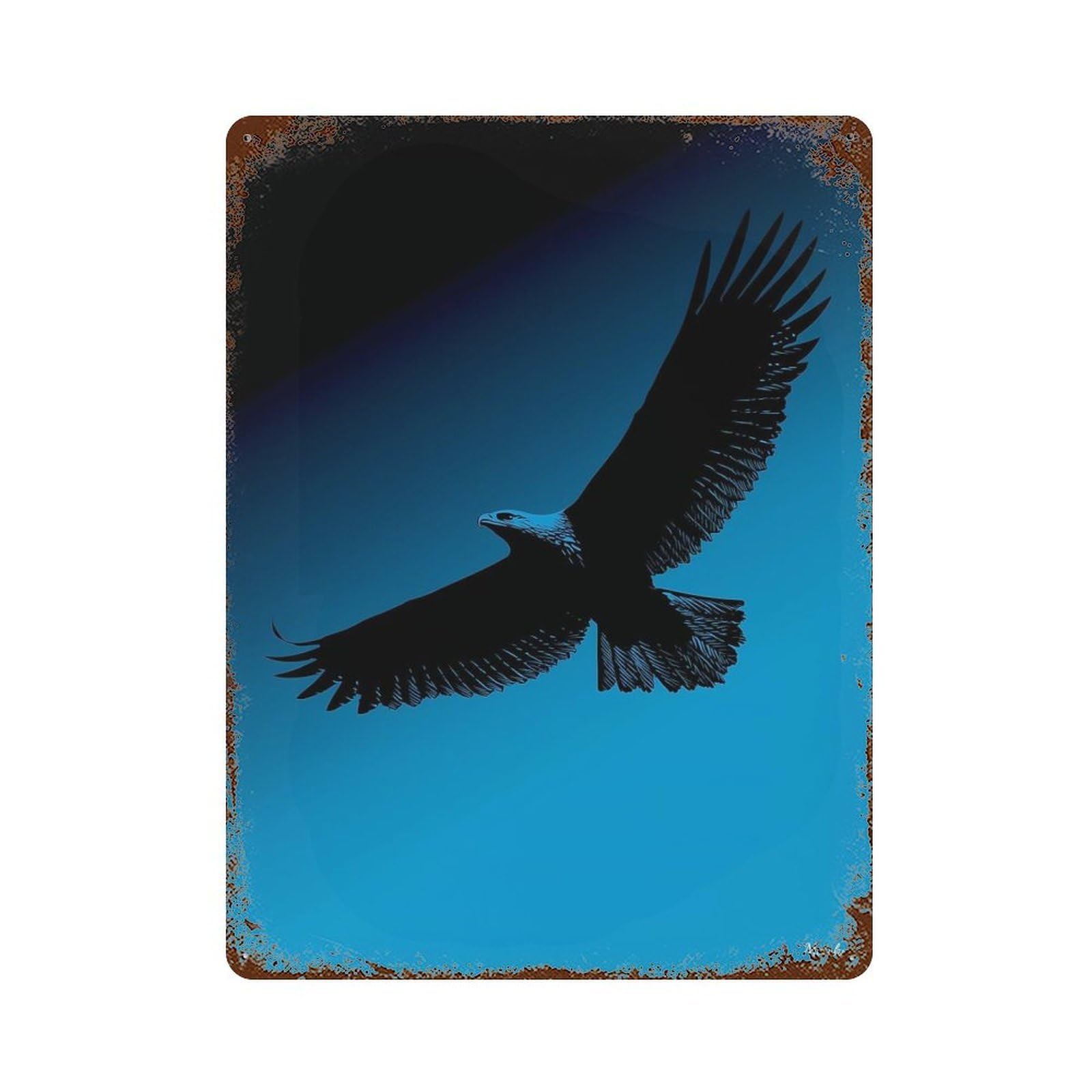 Garage Style Eagle Silhouette – Soaring Freedom on Blue Rust Effect Tin Sign 15.7"x11.8", Vintage Wall Decor for Bar And Workshop