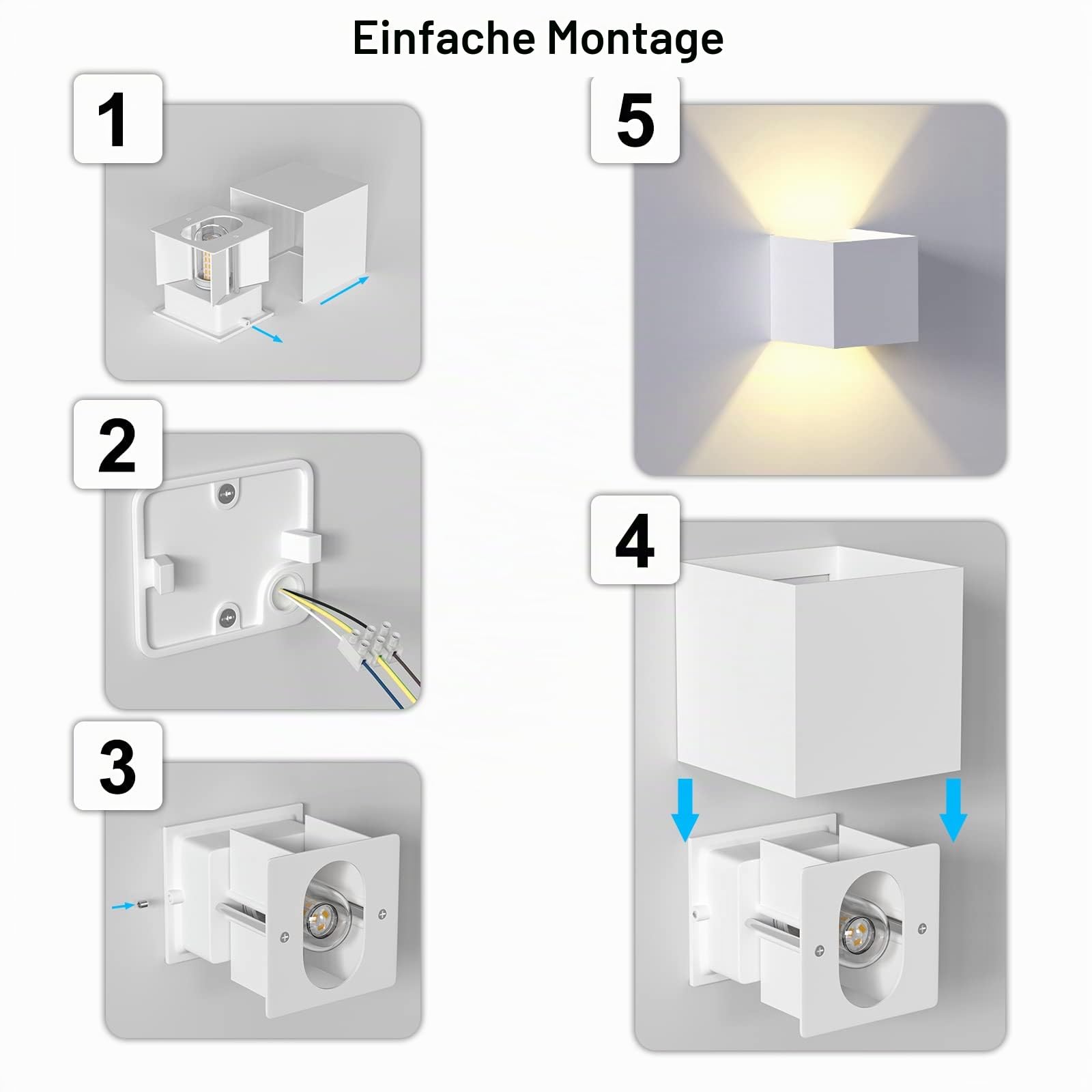 ChangM Wandleuchte Innen Aussen 7W LED Wandlampe mit Einstellung des Blattwinkels, IP65 Wandleuchte Weiße Schale mit Ersetzbaren G9 LED Birne, Warmweiß 3000K, 4 Stücke