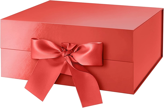 HAPPY POTATO Glossy Red Christmas Gift Box with Ribbon
