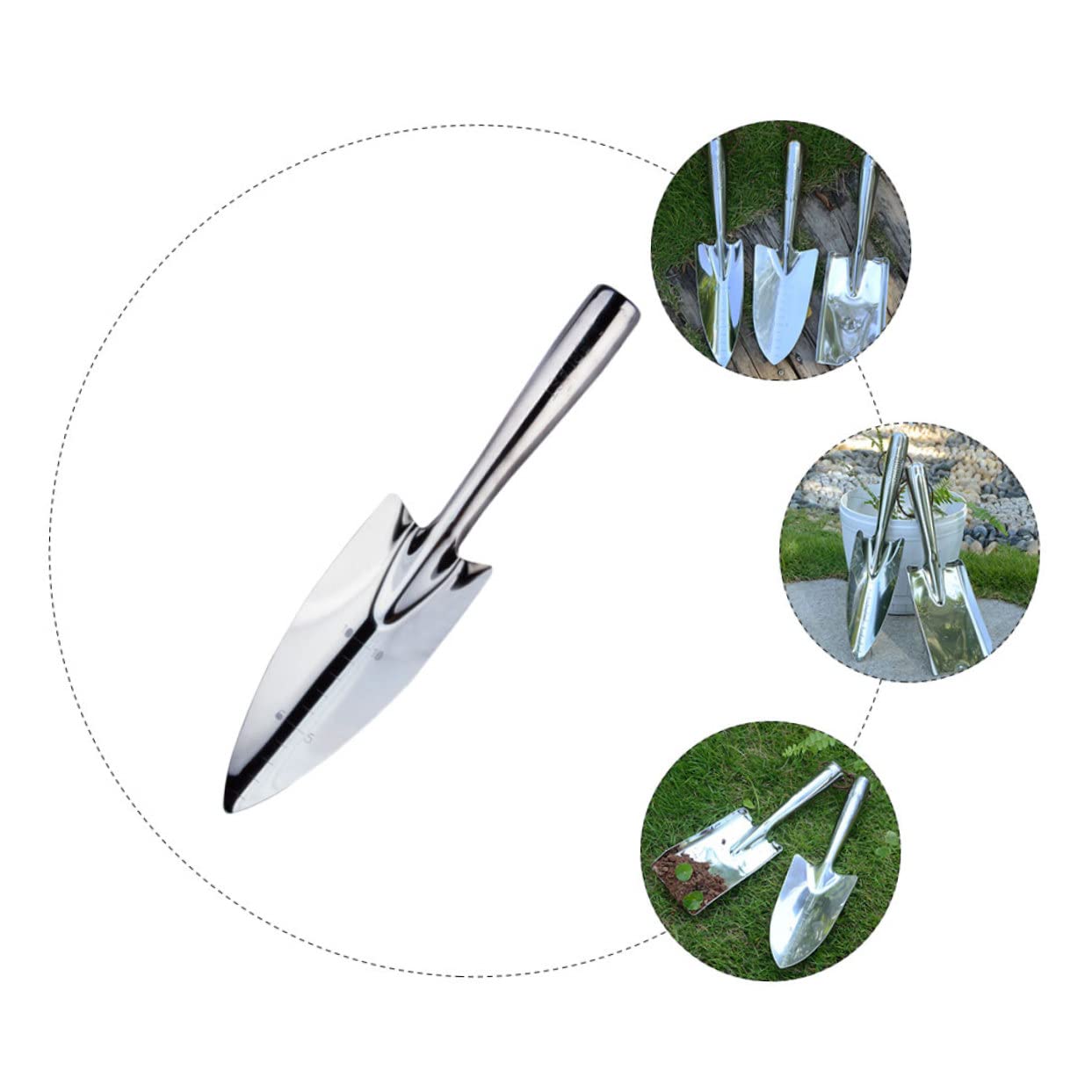 DECHOUS 1Pc Stainless Steel Garden Shovel with Depth Marker Planting Tool for Outdoor Gardening and Flower Planting Compact and Easy to Carry
