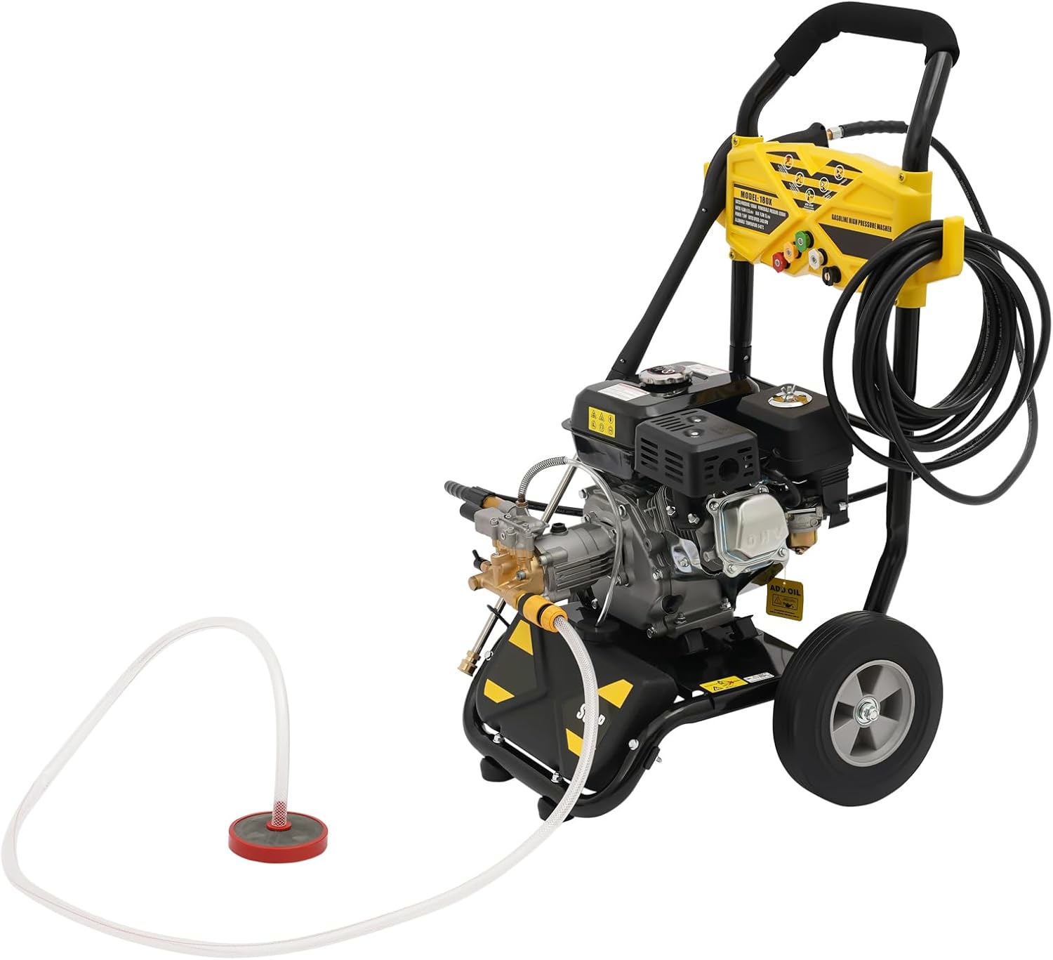 Gas Pressure Washer 2600PSI,2.4GPM Heavy Duty High Power Washer for Residential Use,7.5HP 3400RPM Engine with 26.25FT Outlet Hose,Manual Gasoline Multifunctional Cleaning Machine with 5 Nozzles