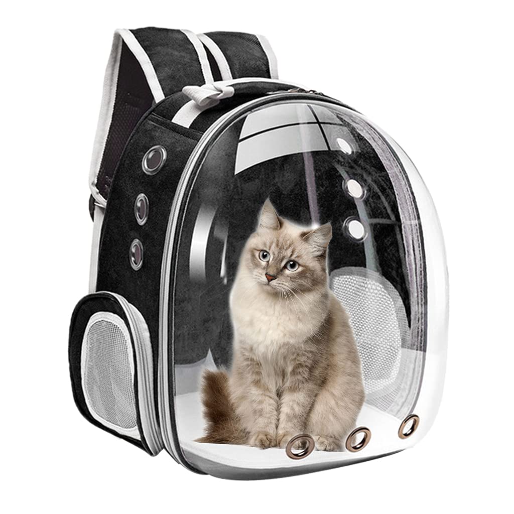 MagiDeal Premium Katze Rucksack Transporteur, Große durchsichtig Pet Blase Tasche, Tragbare Belüfteten Katze Kleine Hund Transporteur, im freien wasserdichte, Schwarz