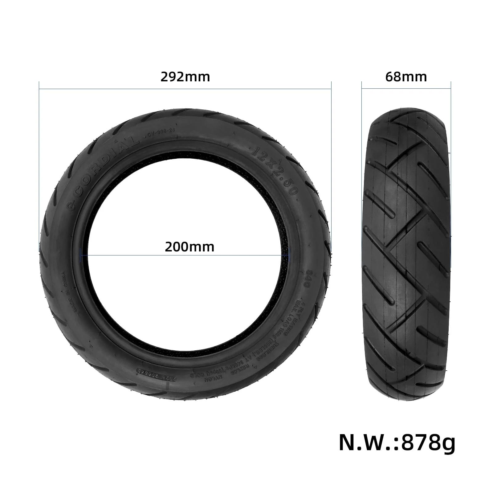 12 x 2.50 Reifen ohne Schlauch für Xiaomi 6 Ultra (1 Stück)