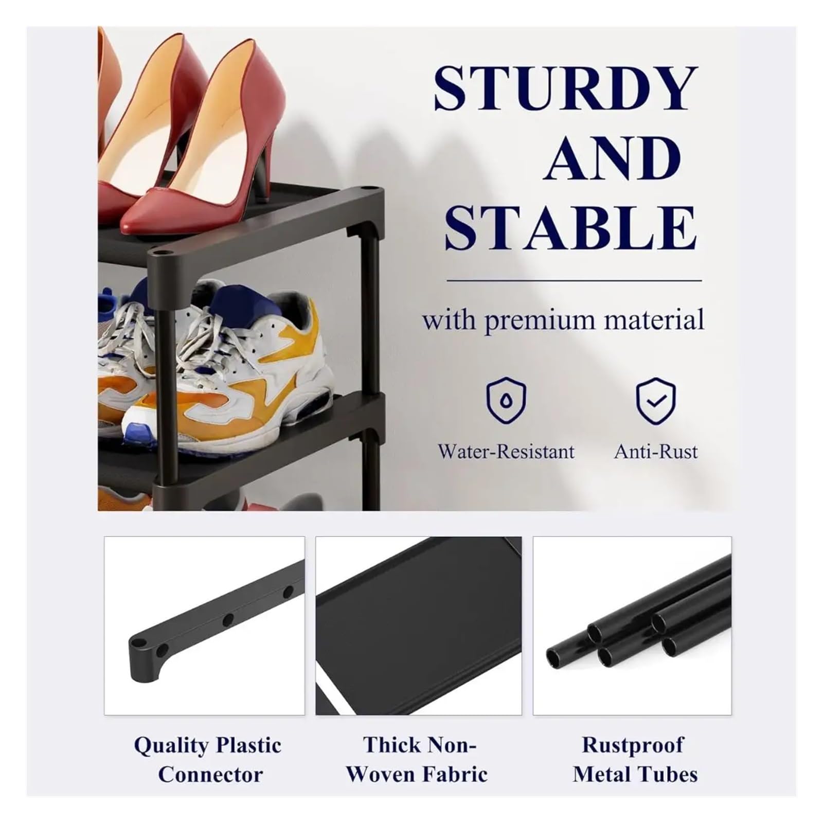 Stapelbares Schuhregal aus Stoff, langlebig, 4-lagig, für Schrank, Eingang, Garage und Flur, platzsparende Aufbewahrungslösung für Schuhe und Stiefel