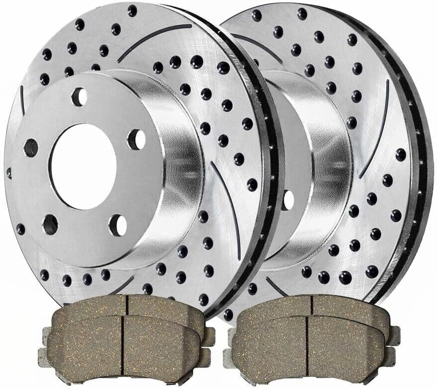 Front Left and Right Side Drilled Slotted Ceramic Kit Replacement Disc Set Brake Rotors and Pads for Nissan for Rogue Select 2014-2015 BRKPKG003671 Front Left and Right Side Drilled Slotted Ceramic Kit Replacement Disc Set Brake Rotors and Pads for Nissan for Rogue Select 2014-2015 BRKPKG003671