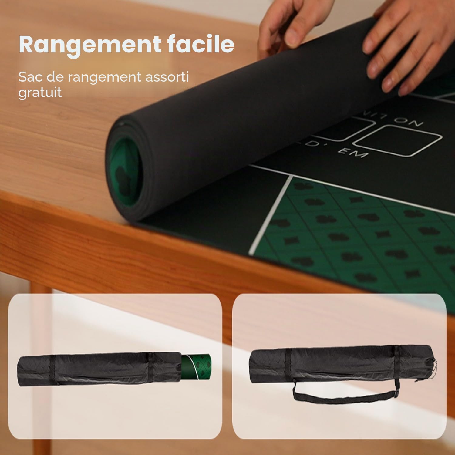 Tapis de poker Texas Hold'em pour 10 joueurs | Dessus de table de poker portable avec impression art déco, surface lisse de qualité supérieure, réduction du bruit, léger pour les jeux partout (vert,