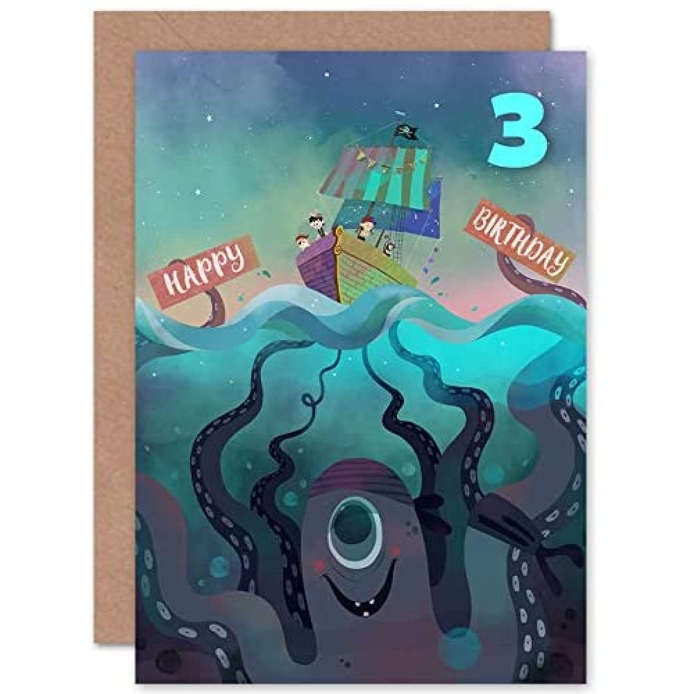 Wee Blue Coo Pirate Octopus Boys 3rd Birthday Card