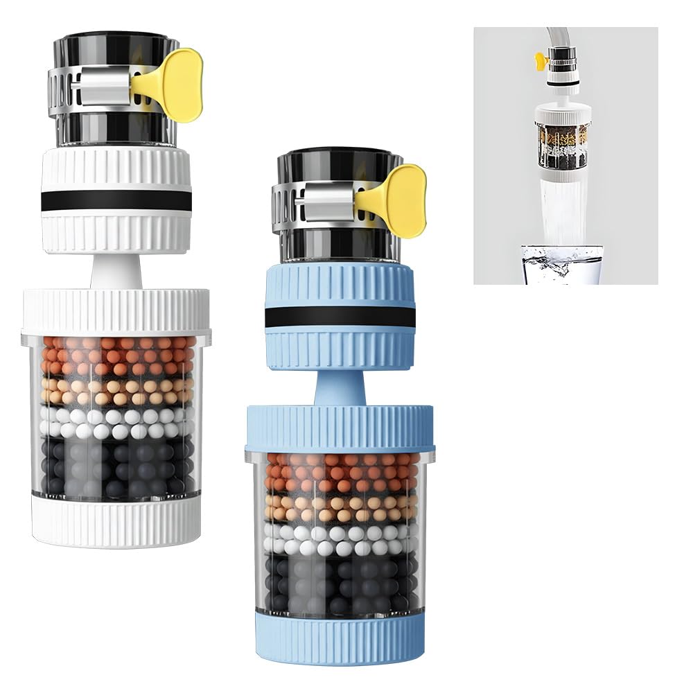 FEIHS 2 Pcs Tap Filter, Faucet Tap Water Filter, Taps Water Filters, 360°Rotatable, for Round Taps in Kitchens, Bathrooms, Balconies, Etc (White, Blue)