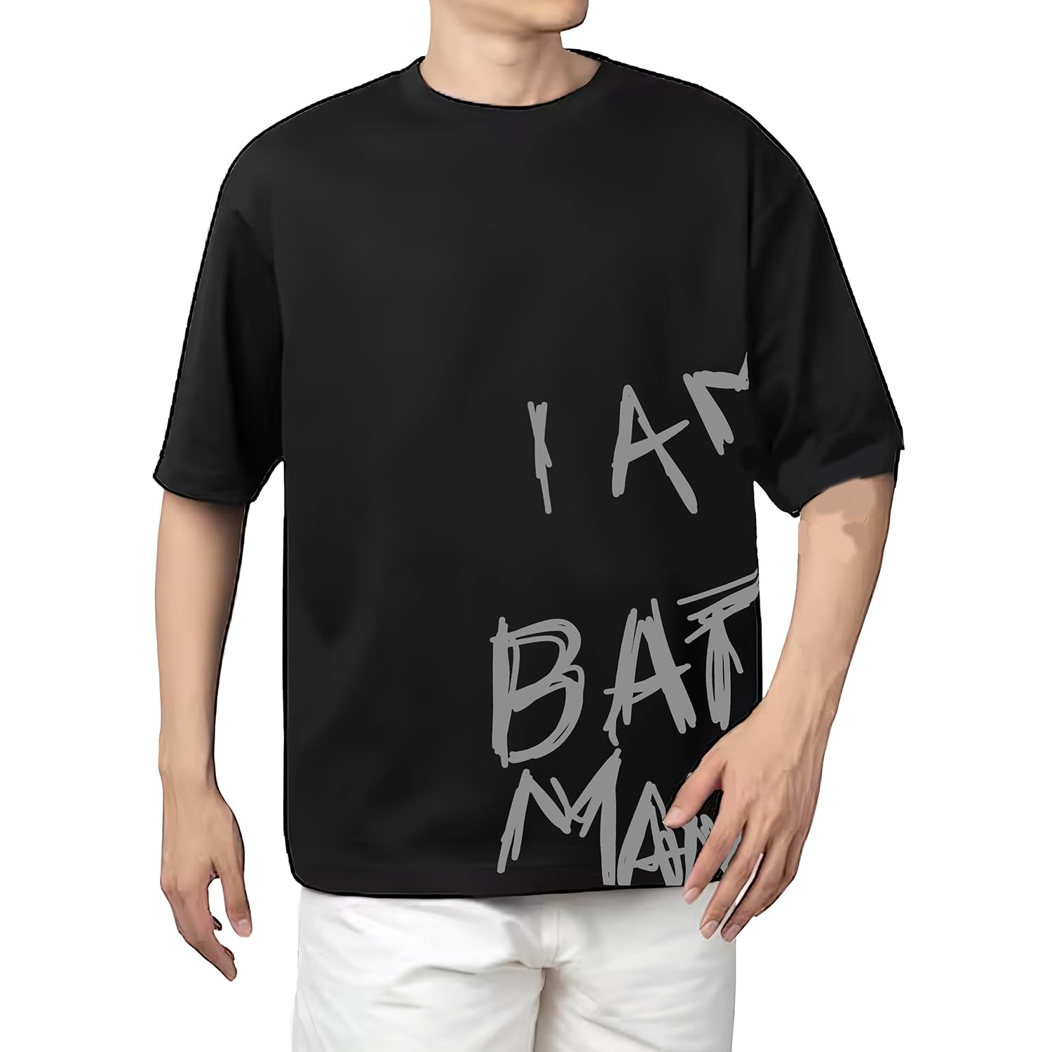 aroa Tshirt I AM Batman Model : 066 Men Cotton Printed Oversized/dropshoulder/Round Neck Black Tshirt for Men Women Unisex-picture-14