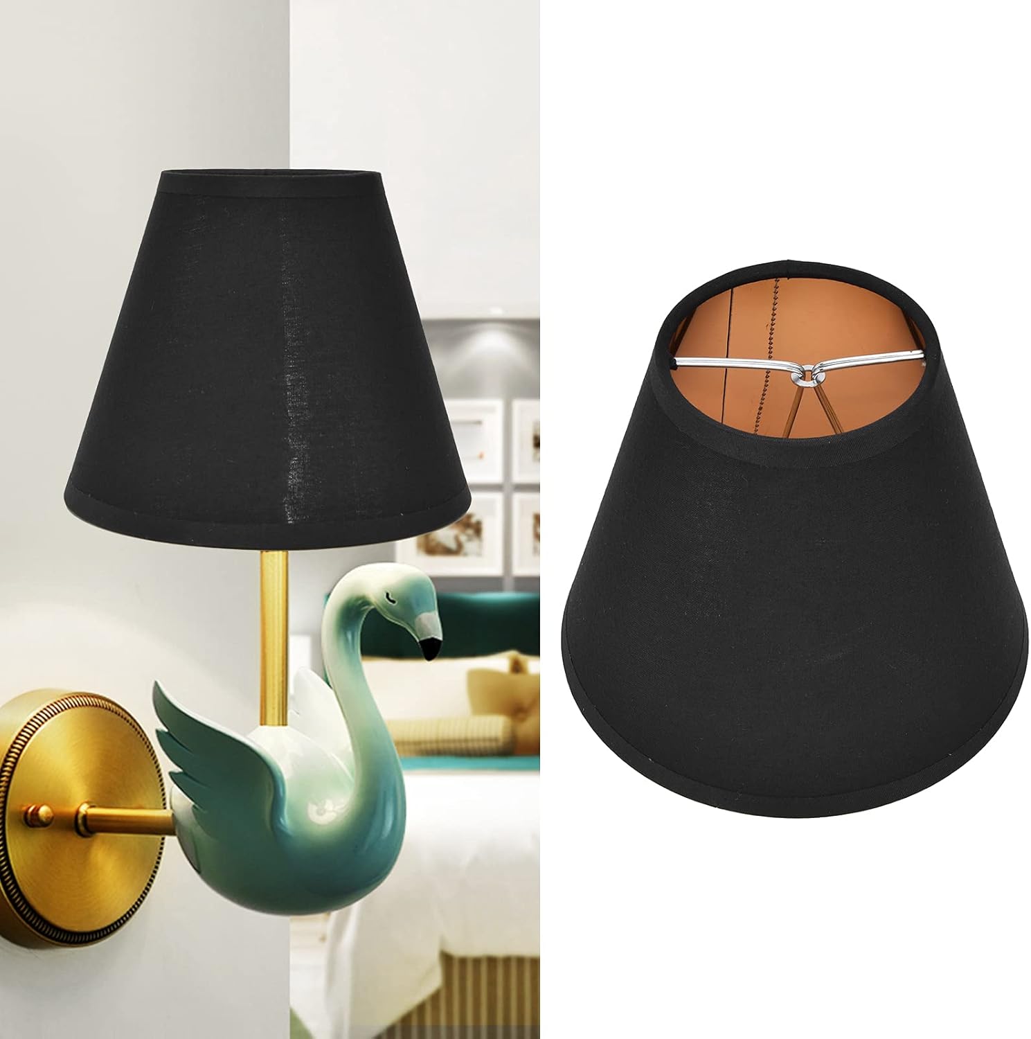 6Pcs Small Lamp Shades, E14 Black Fabric Clip on Bulb Lamp Shade Mini Lampshade Replacement for Chandelier Table Floor Wall Lamp Home Decor, 3.3 x 6.0 x 4.7in