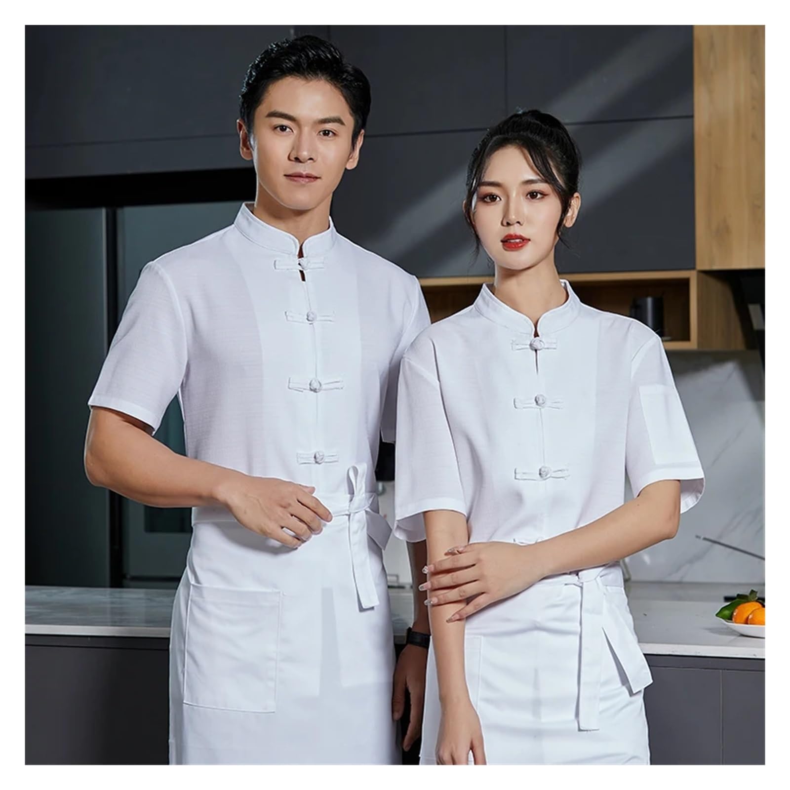 chaquetilla de cocina Uniforme de chef manga corta for hombre y mujer, chaqueta cocinero, camisa camarero, ropa trabajo for panadería cafetería, disfraz