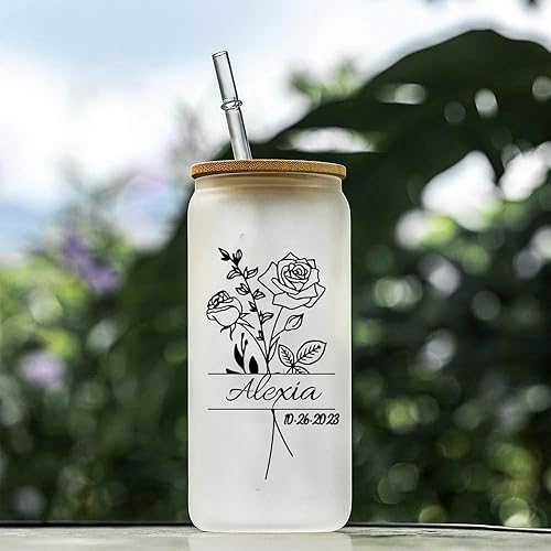 Miniatura 4 de Vaso personalizado con nombre, regalo para ella, vaso delgado de 20 onzas, vaso de vidrio personalizado con nombre floral, vaso de dama de honor,