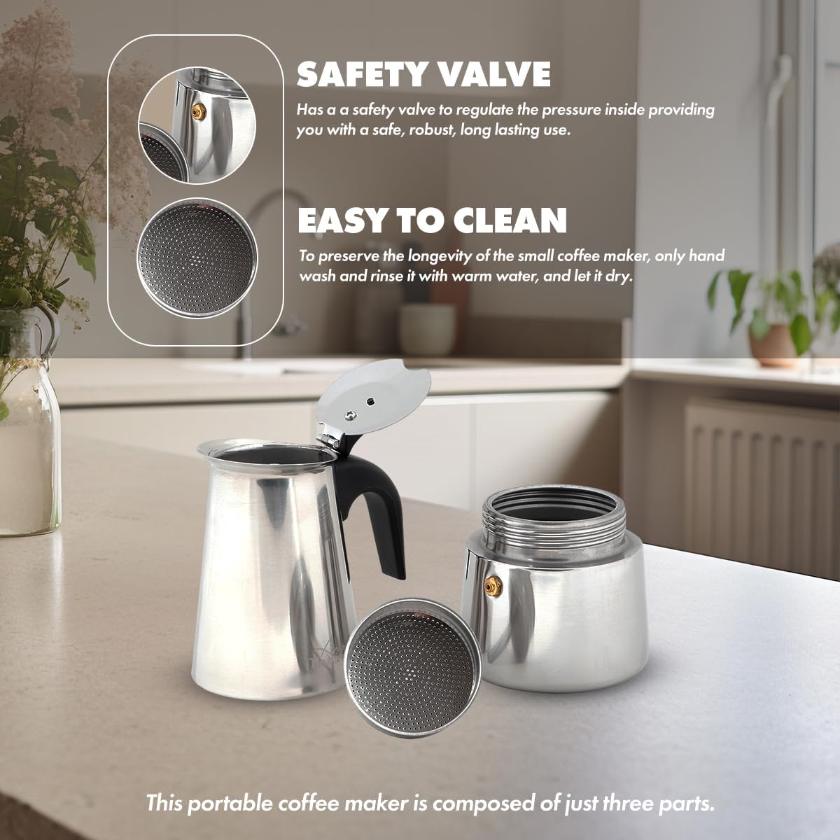 Any Morning Espresso Stovetop Coffee Maker - Cuban Italian Moka Pot Induction, Stainless Steel, PBA Free Greca, 10 Oz, 6 Cups (6.5 Oz)