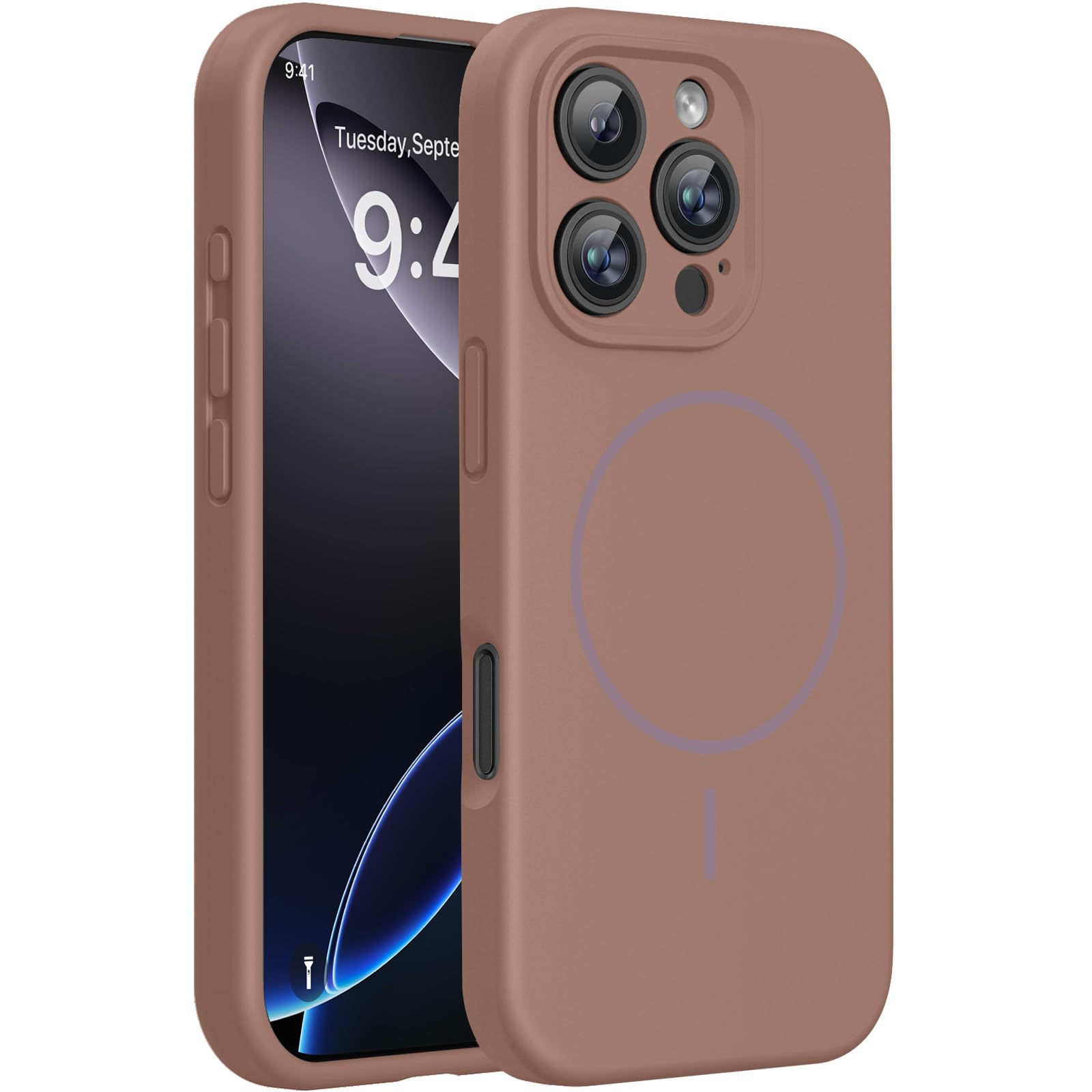 Photo 1 of Miracase Magnetic for iPhone 16 Pro Case, [Soft Anti-Scratch Microfiber Lining], Compatible with MagSafe, Liquid Silicone Case Shockproof Drop Protection Phone Case for 16 Pro,Chocolate