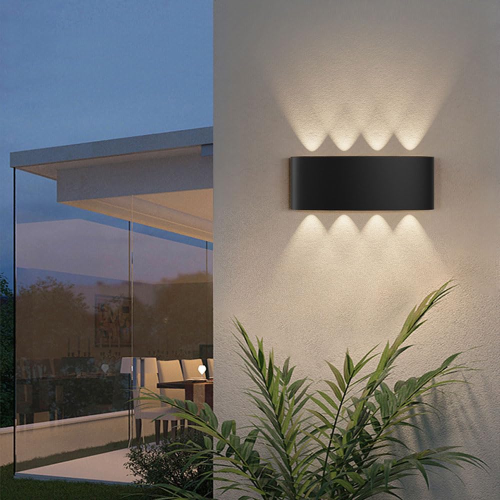 WLBHWL LED Outdoor Wall Lights Exterior/Interior, Up And Down Lights IP65 Waterproof Wall Sconces, Rectangular Aluminum Outdoor Wall Lighting Fixtures, Modern Black 3000K Warm Lights