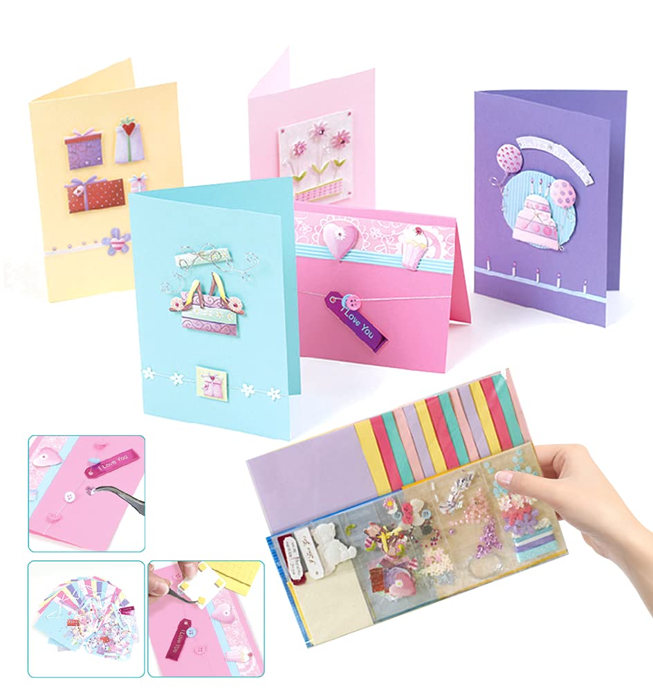 Let's Make Cards! Kit completo para hacer tarjetas, incluye 10 tarjetas y sobres y artículos decorativos para satisfacer tu imaginación y creatividad para niños y niñas